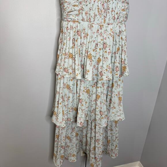 Lulus Cascading Crush Blue Floral Print Tiered Bustier Midi Dress Romantic Sz L - Picture 8 of 14